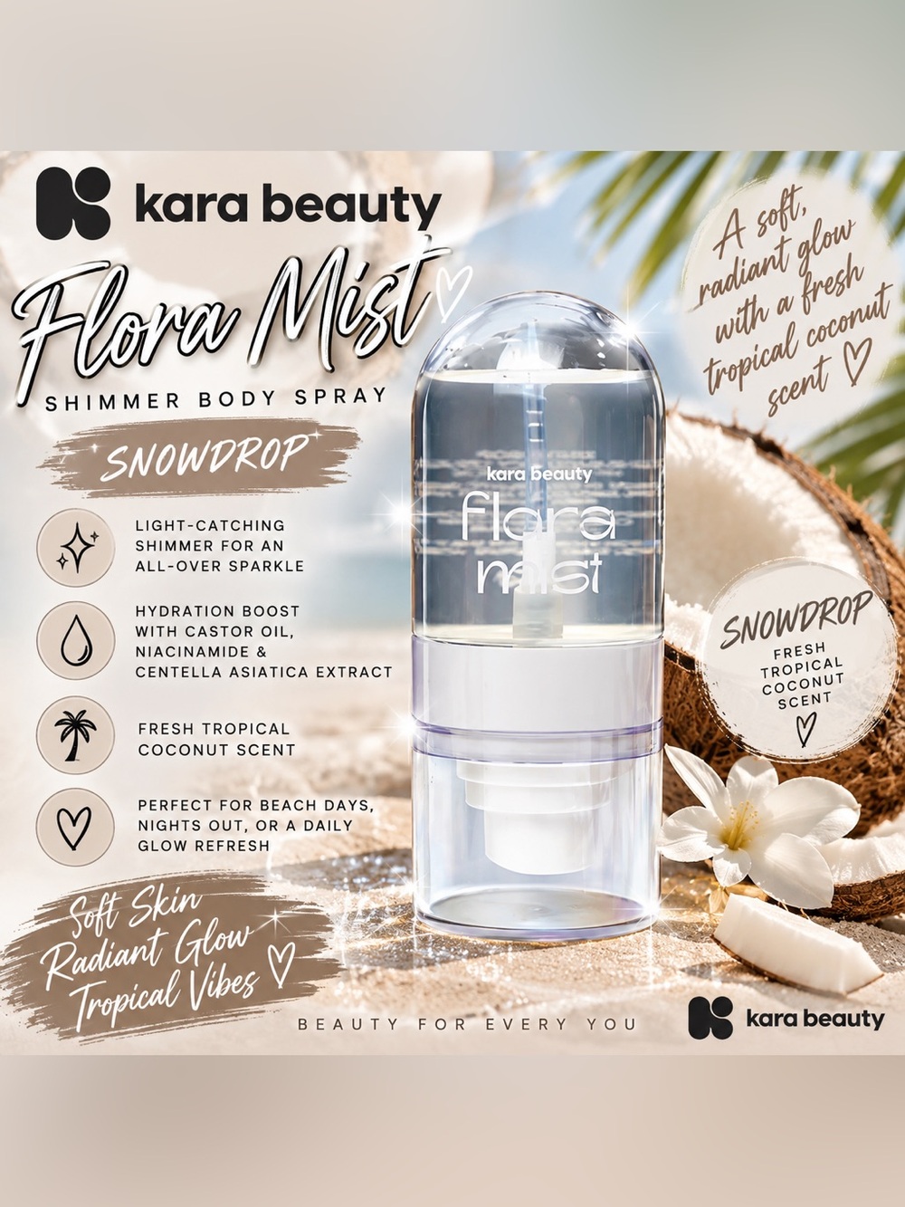 Kara Beauty Flora Mist Shimmer Body Spray Snowdrop NWT
